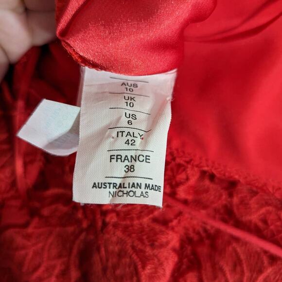 NICHOLAS Rouleau Red Lace Sleeveless V-Neck Midi Dress Size 6 Women's Preowned - Picture 11 of 13